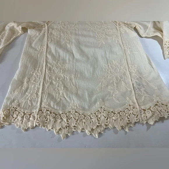 Soft Surroundings Romantic Lace Ivory Floral Embroidered Blouse Medium - Picture 10 of 13